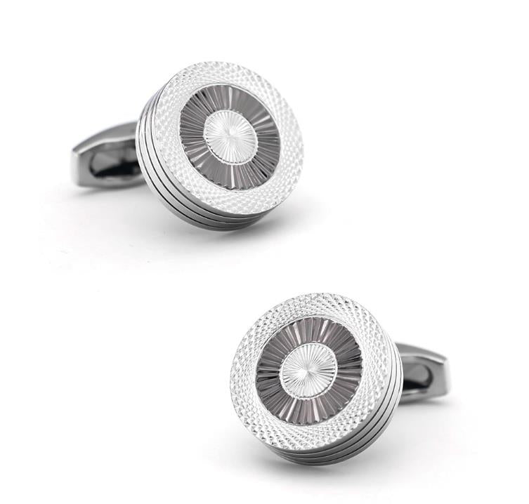 Charles William Premium Silver Cufflinks Unique Design Ridged Round Shirt Cuff Links