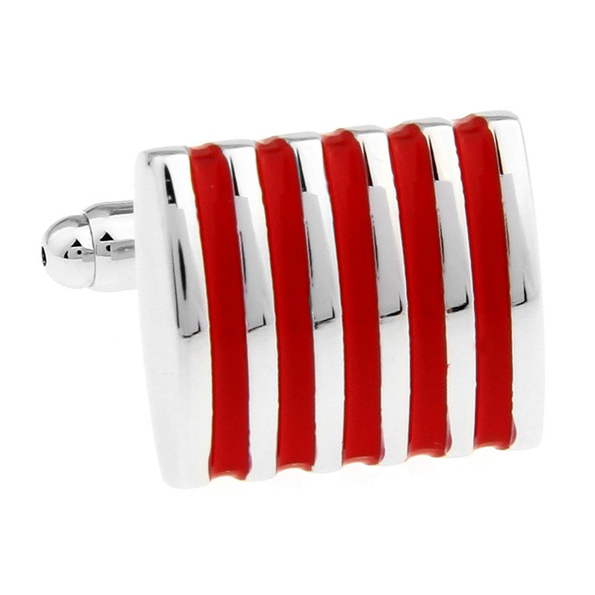 Charles William Premium Red Silver Stripe Cufflinks Novelty Rectangle Shirt Cuff Links Fashion