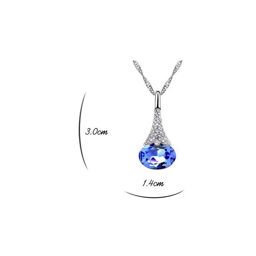 Women's Dark Blue Flower Bud Pendant Necklace With Encrusted Crystal Stones UK Seller