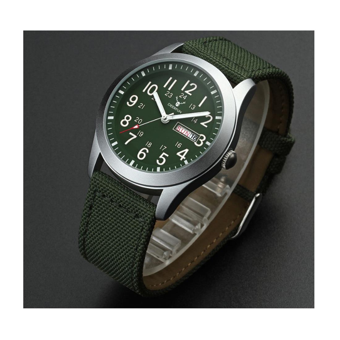 Deerfun Mens Watch Green Dial Silver Bezel A Material Strap And Day Date Display