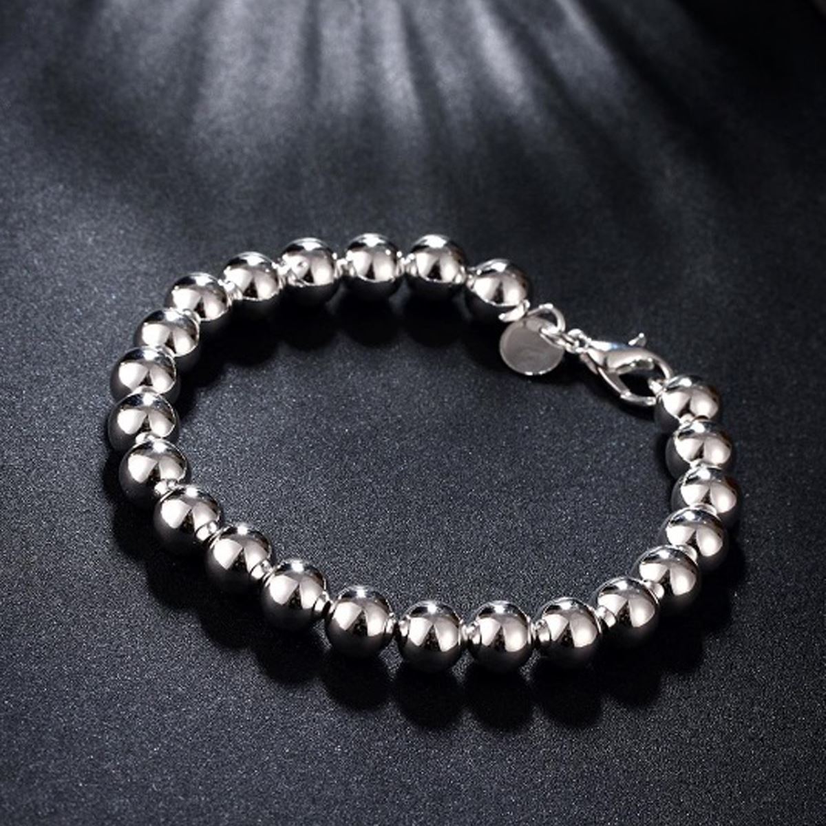 Women's Ladies Small Beads Ball Silver Plated Bracelet Bangle Gift UK BG1724