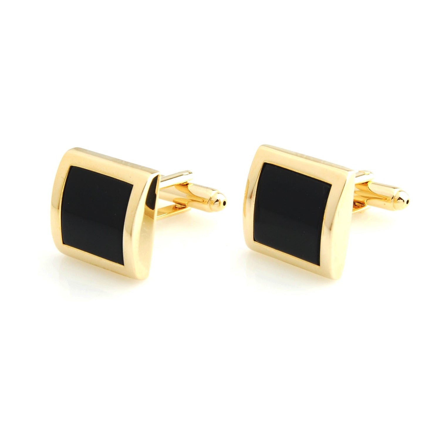 Charles William Mens Ladies Gold Tone Cufflinks With Encrusted Black Stone Wedding Formal Business