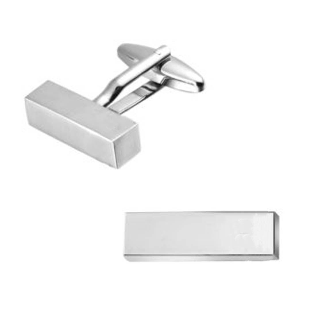 Charles William Silver Rectangular Bar Barrel Cufflinks Polished Groom Wedding Smart Gift Present