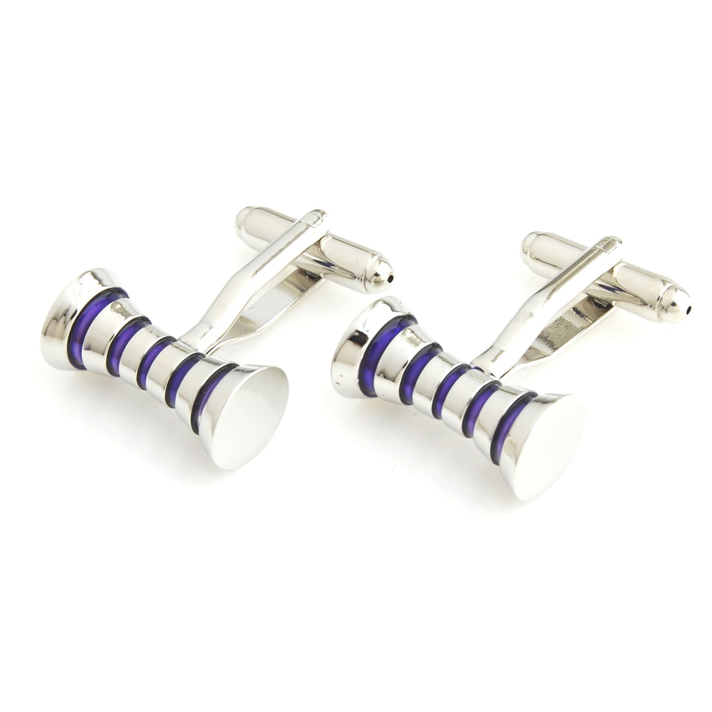 Charles William Silver Tone Stainless Steel Barrel Style Cufflinks With Purple Rim Design Formal Wedding Business