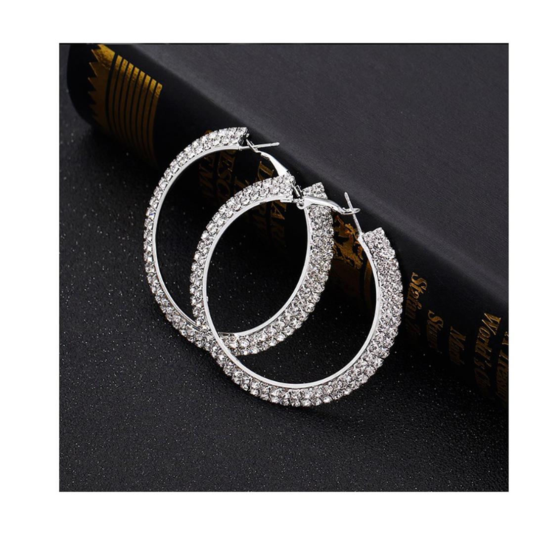 Ladies Premium Quality Large Round Earing Silver Circle Stones Jewellery Ear Ring Earrings UK