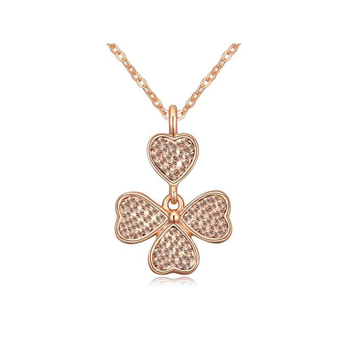 Rose Gold Four Leaf Clover Pendant Necklace Encrusted Crystal Stones Women's Gift UK Seller