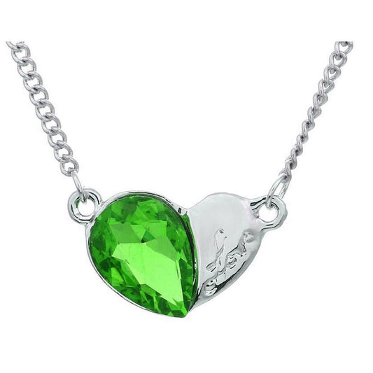 Love Heart Silver & Green Pendant Necklace Jewellery from Charles William