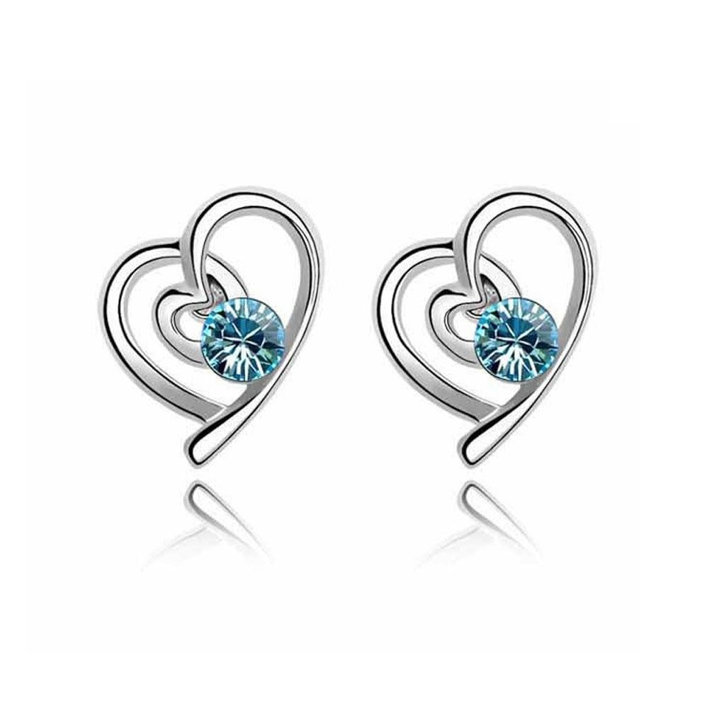 Sky Blue Women's Girl's Gift Silver Love Heart Themed Jewellery earrings BGCW54