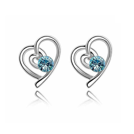 Sky Blue Women's Girl's Gift Silver Love Heart Themed Jewellery earrings BGCW54