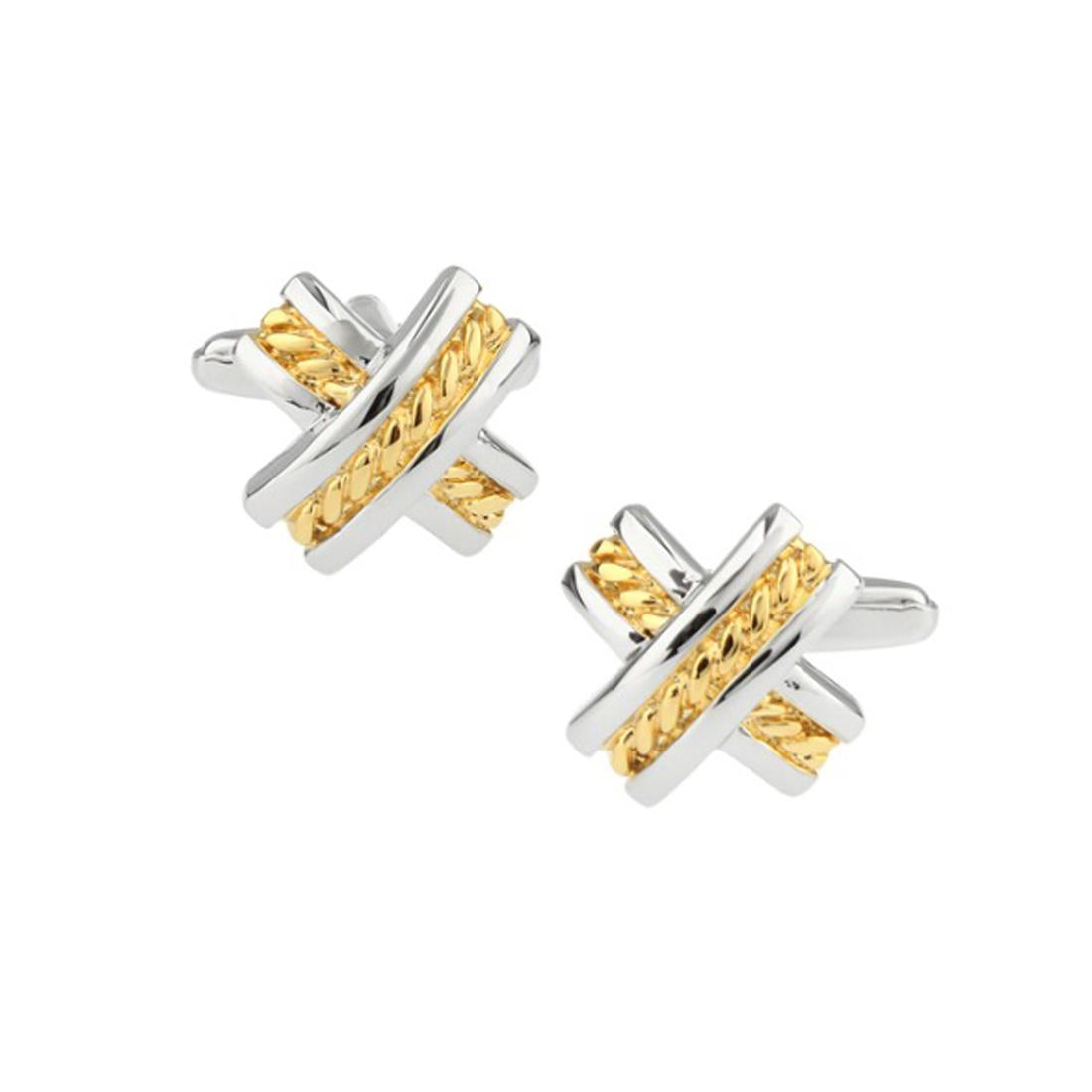 Charles William Gold Silver Bow Criss Cross Cufflinks Present Two Tone Shirt Herringbone Smart UK