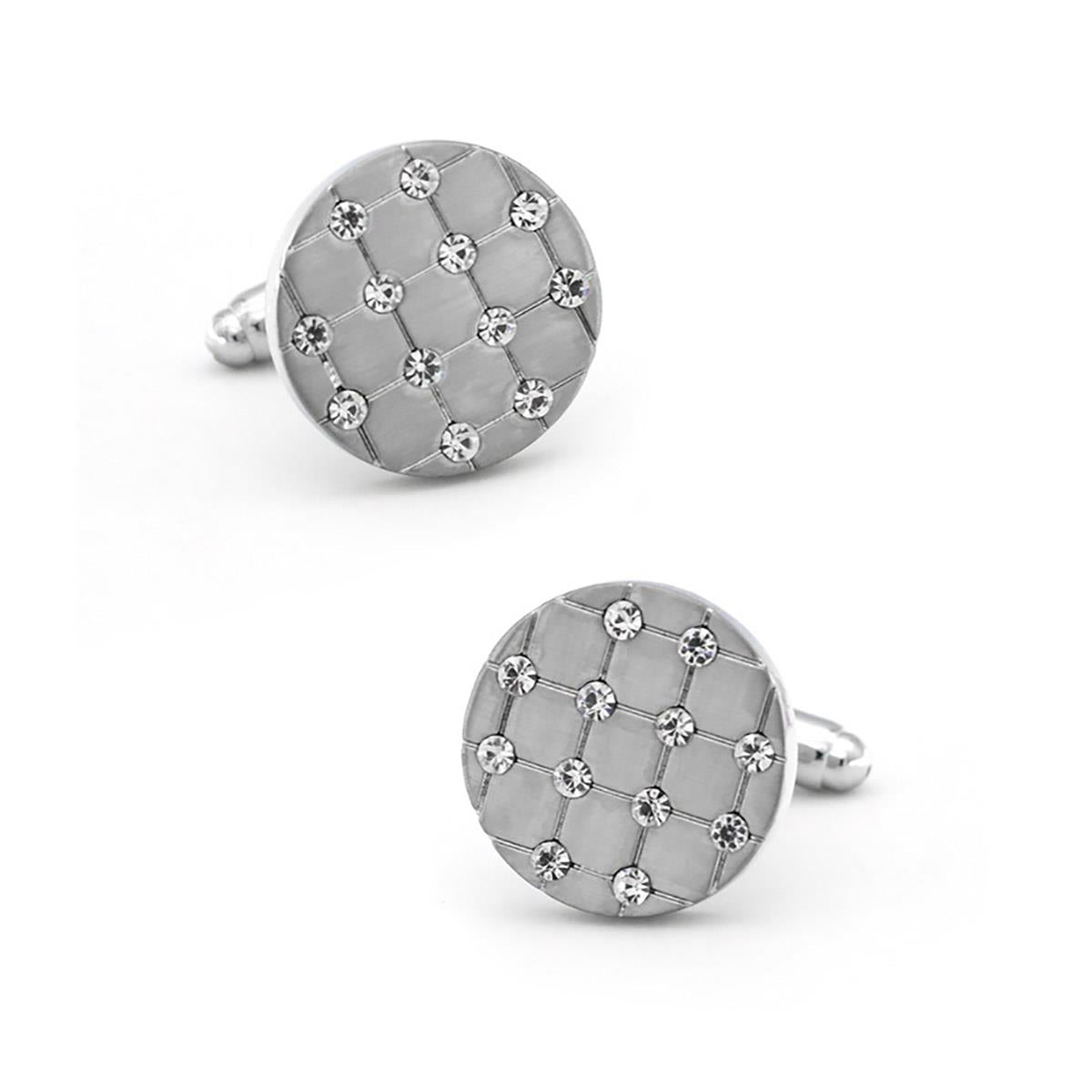 Charles William Premium Smart Silver Round Cufflinks Stud Oval Stones Cuff Link Shirt Button UK