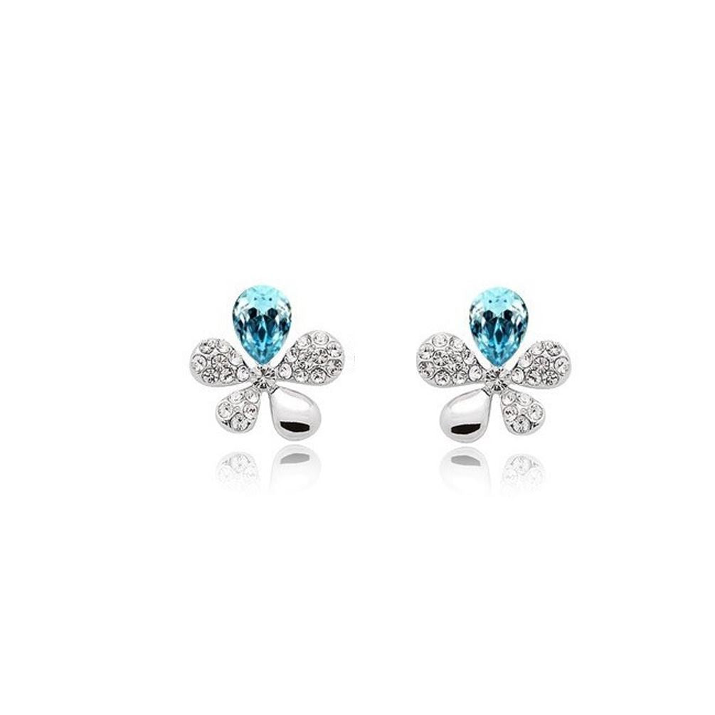 Sky Blue Crystal Stones Flower Butterflies Earrings Womens Gift Present UK Seller