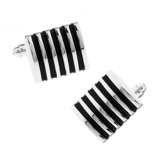 Charles William Premium Black Silver Stripe Cufflinks Novelty Rectangle Shirt Cuff Links Fashion