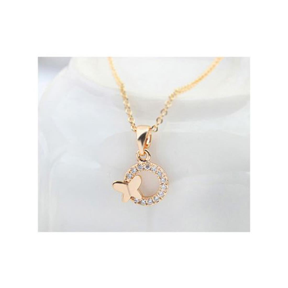 Women's Cricle Gold Butterfly Feature Pendant Necklace Fashion Jewellery Girls Gift UK