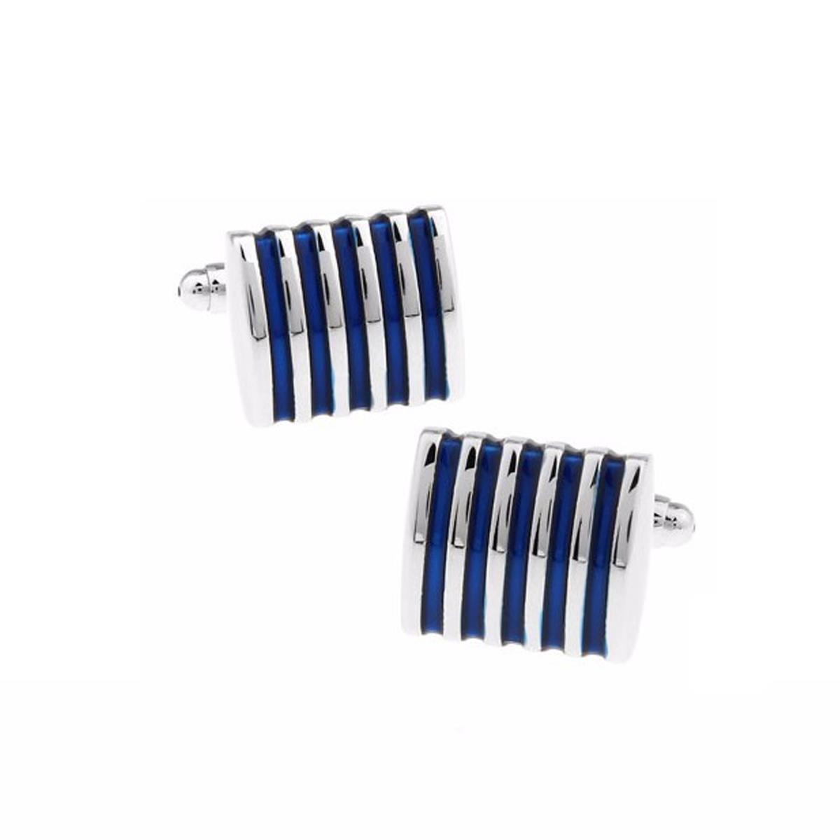 Charles William Premium Blue Silver Stripe Cufflinks Novelty Rectangle Shirt Cuff Links Fashion UK