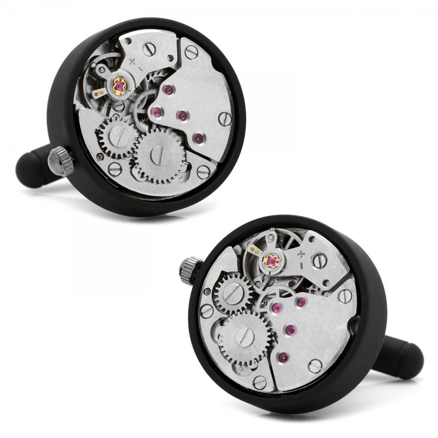 Charles William Black Working Watch Movement Steampunk Cufflinks Vintage Mechanical Gift