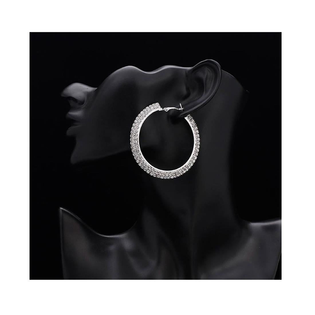 Ladies Premium Quality Large Round Earing Silver Circle Stones Jewellery Ear Ring Earrings UK