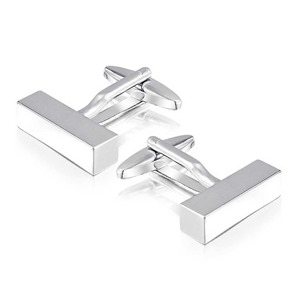 Charles William Silver Rectangular Bar Barrel Cufflinks Polished Groom Wedding Smart Gift Present