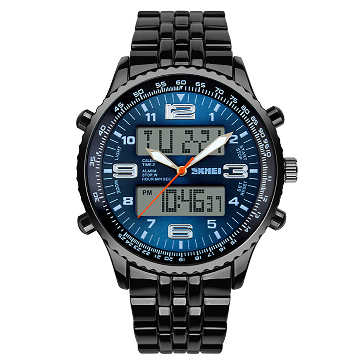 Skmei Mens Blue Large Dual Time Clear Analogue And Digital Display Watch Stopwatch Alarm 30m Water Resistant