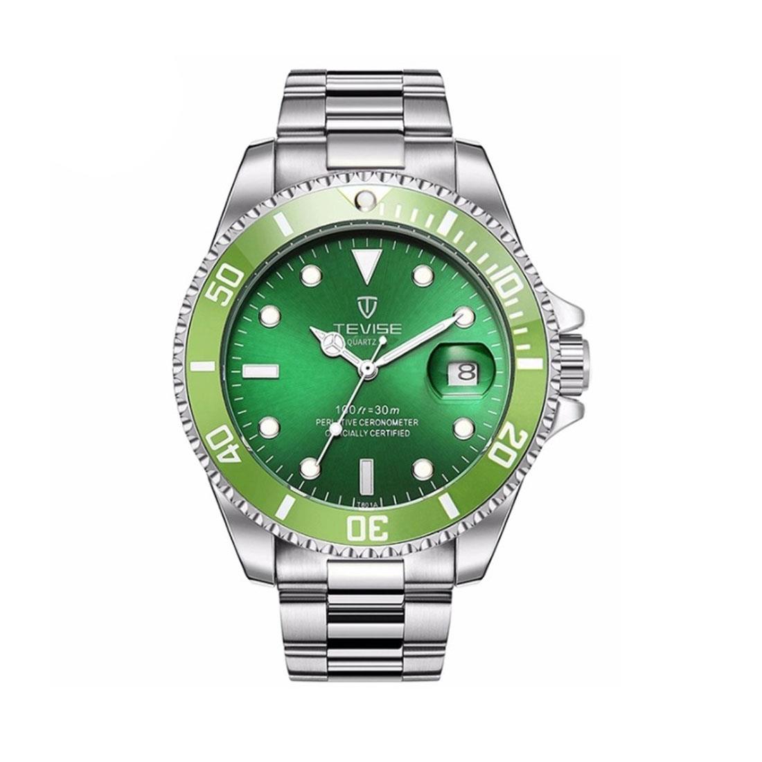 Tevise Mens Quartz Watch Green Silver Smart Watches Date Designer Gift UK