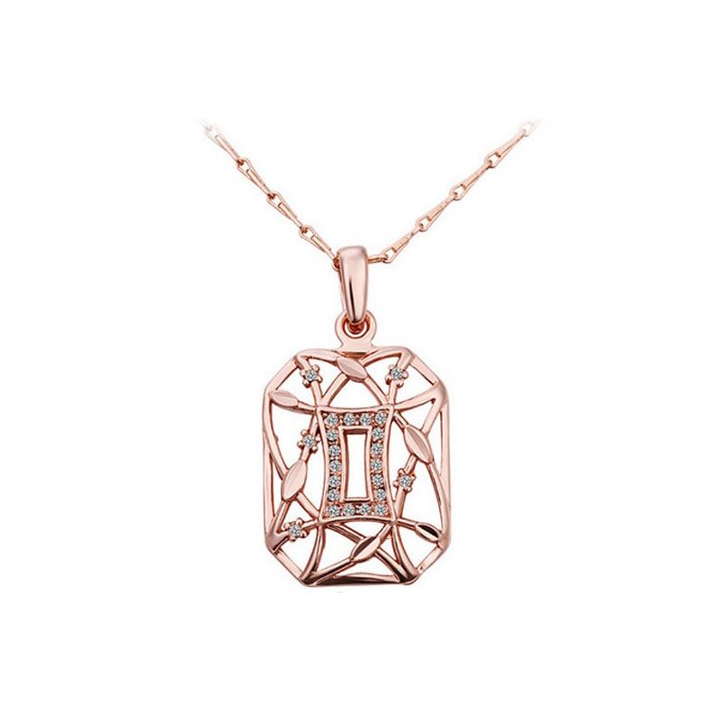 Stylish Rose Gold Geometrical Themed Pendant Necklace With Encrusted Clear Crystal Stones UK