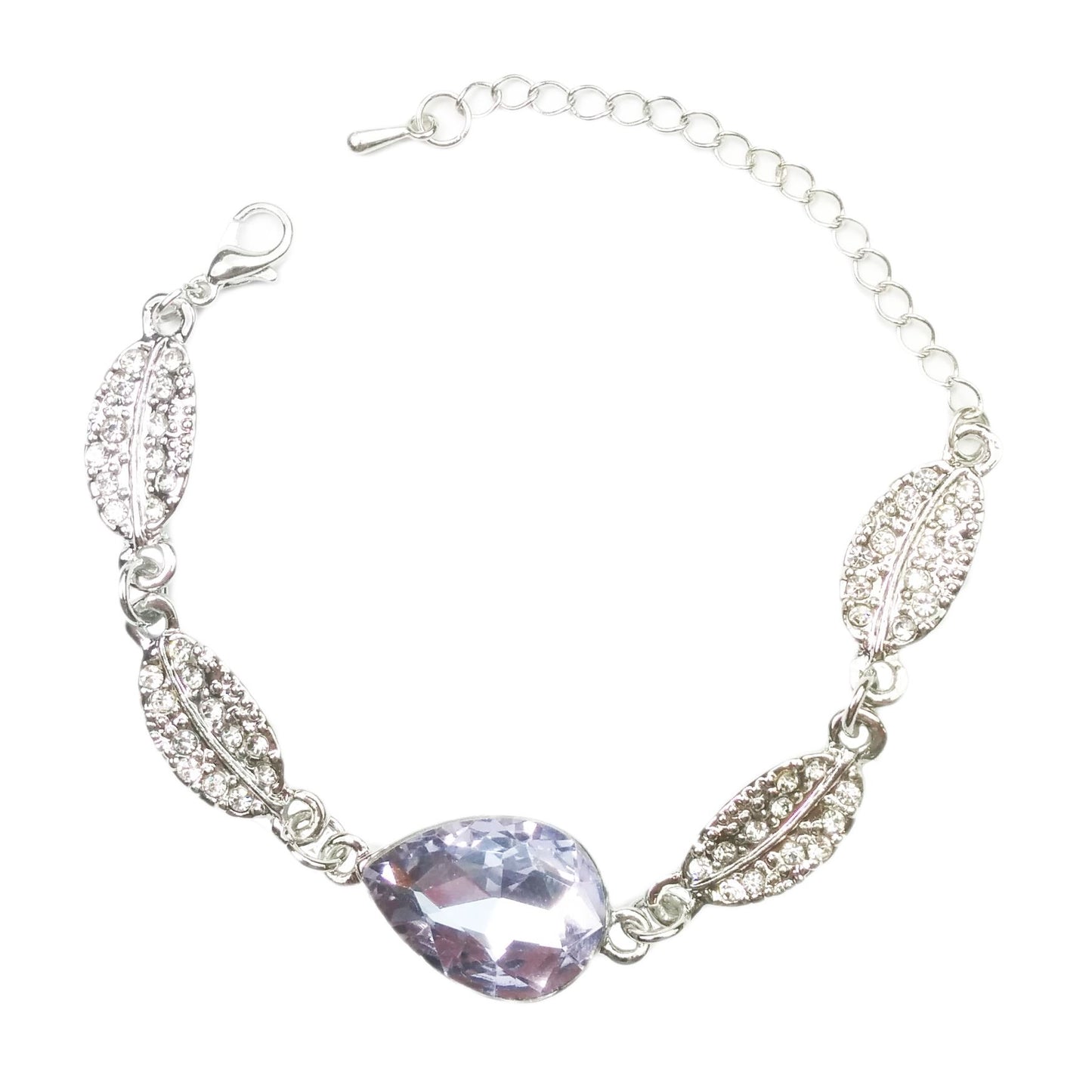 Crystal Jewellery Bracelet Silver Light Purple Stone Teardrop Leaf Christmas UK