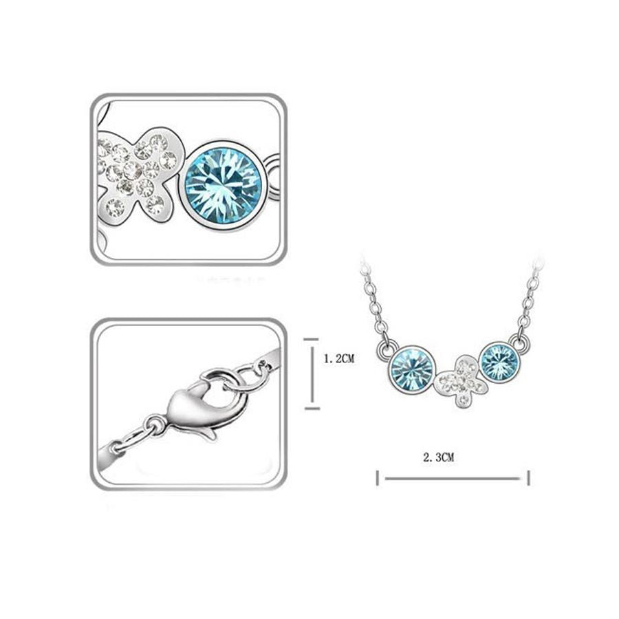 Chales William Womens Silver Plated Necklace Fashion Jewellery Blue Drop Chain Flower Butterfly Charm