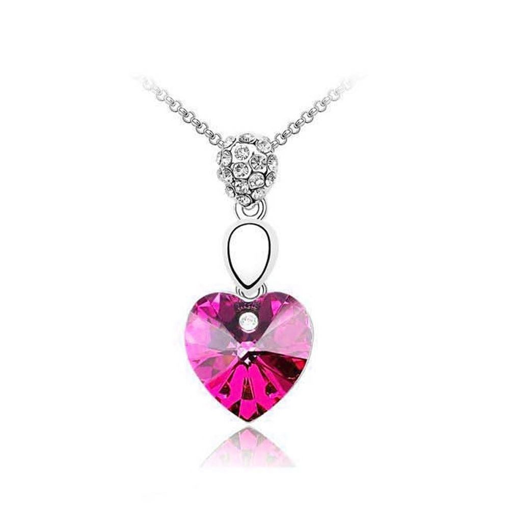 Hot Pink Heart Necklace with Chain Pendant Ladies Jewellery from Charles William