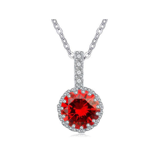 Women's Girls Red Ruby Pendant Necklace Crystal Elements Silver UK Seller