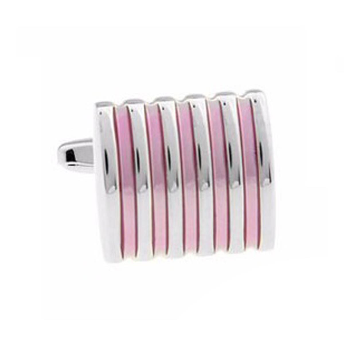 Charles William Premium Pink Silver Stripe Cufflinks Novelty Rectangle Shirt Cuff Links