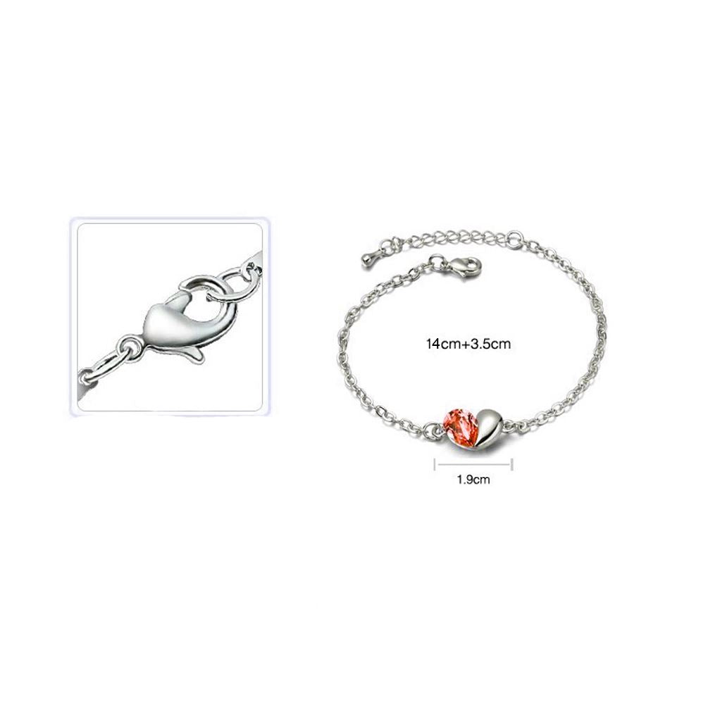 Fire Orange Designer Love Heart Themed Crystal Silver Jewellery Bracelet Present Gift UK