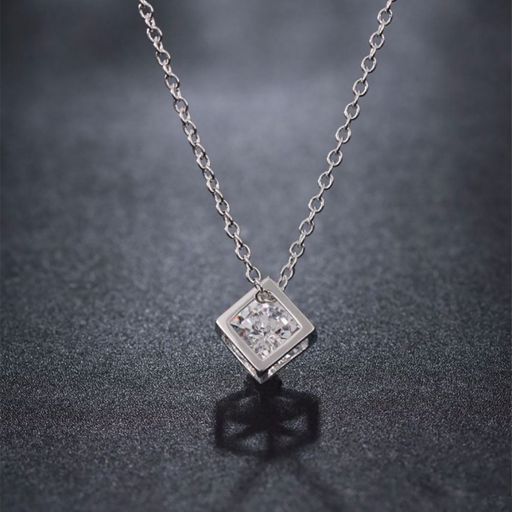 Women's Girl's Gold Cube Necklace With Crystal Stone Unique Gift Stocking Filler UK