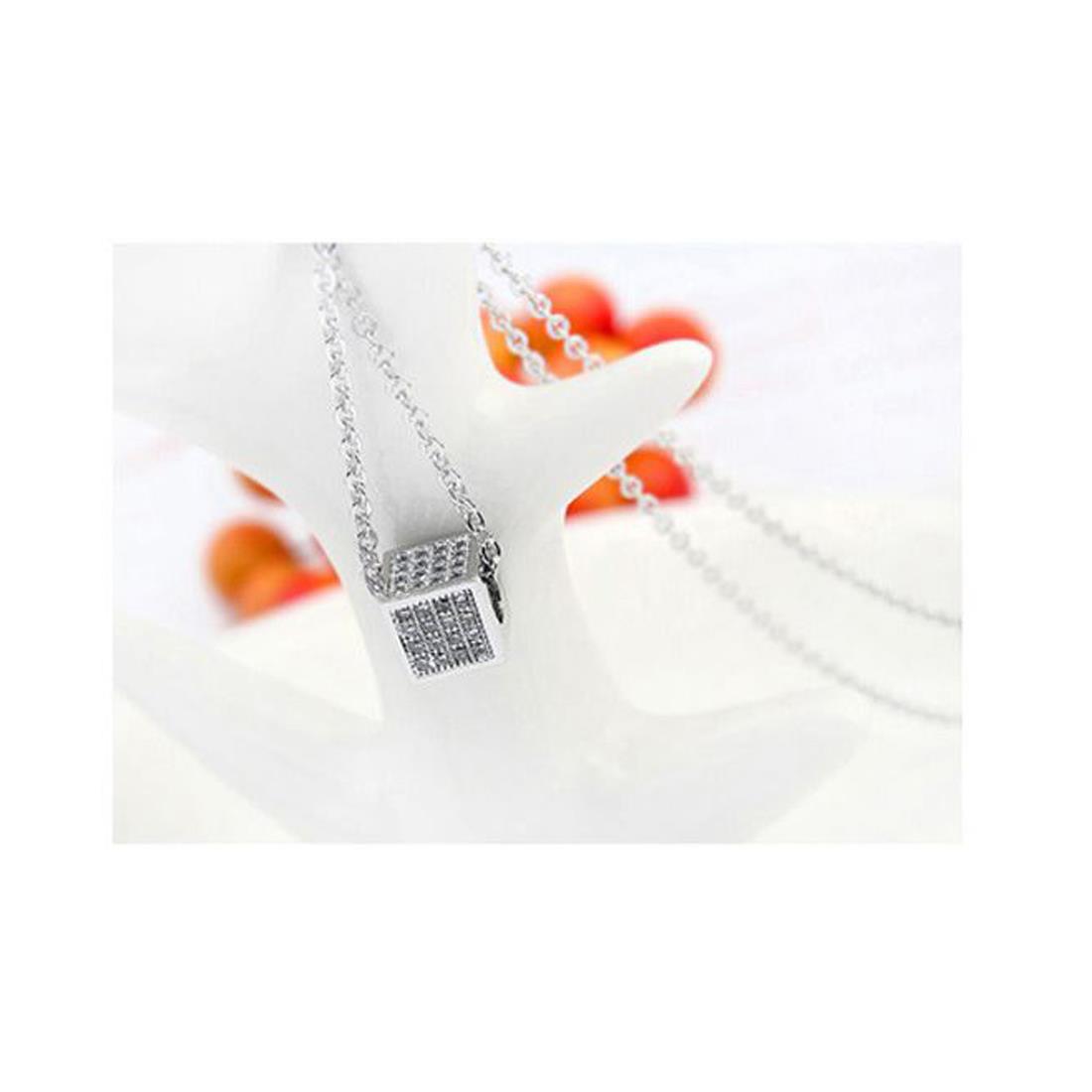 Women's Girls Silver Small  Cube Pendant Necklace With Crystal Elements Gift UK Seller