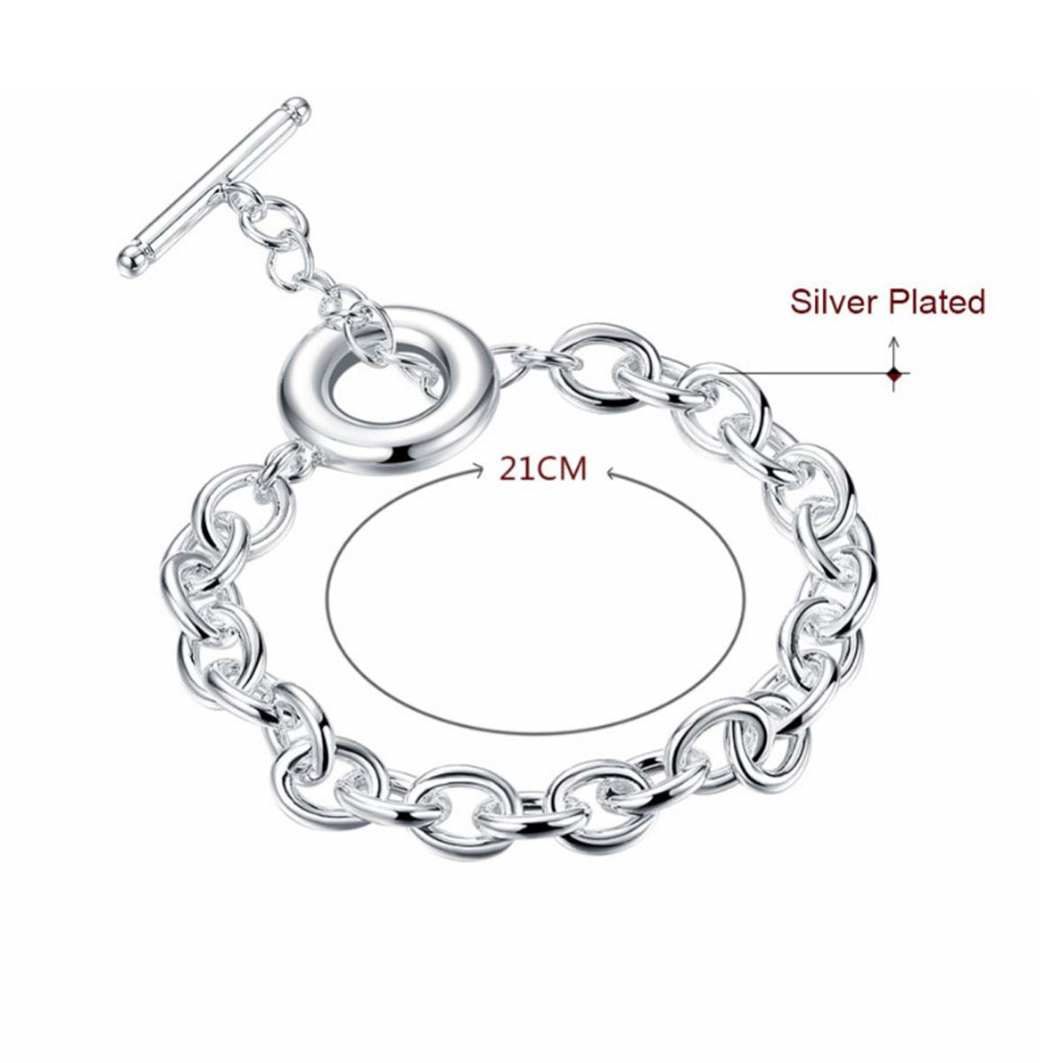 Silver Plated Chain Charm Design Bracelet Bangle With Toggle Close Women's Gift UK Seller