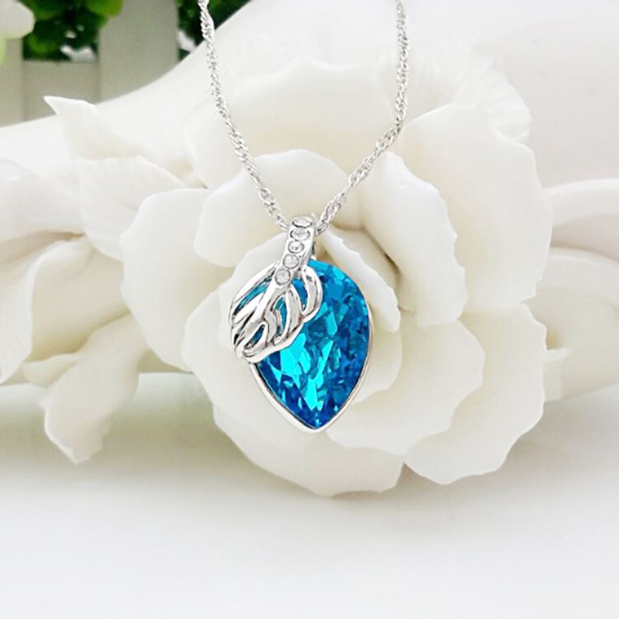 Charles William Pendant Necklace Fruit Leaf Sky Blue Large Stone Silver Jewellery Gift