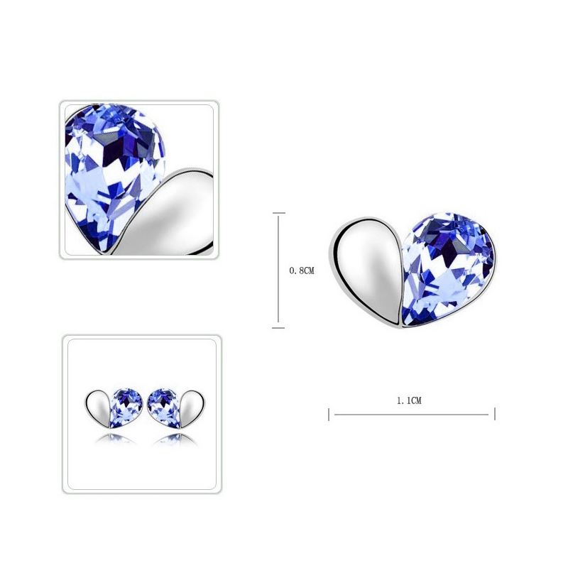 Dark Blue Love Heart Stud Earrings Crystal Silver Jewellery Present Gift UK