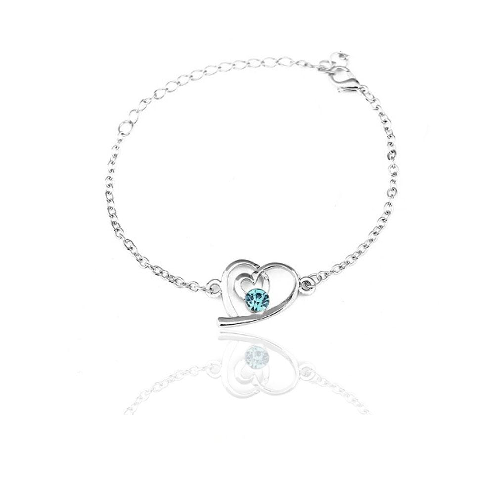 Sky Blue Women's Girl's Gift Silver Love Heart Themed Jewellery bracelet BGCW52