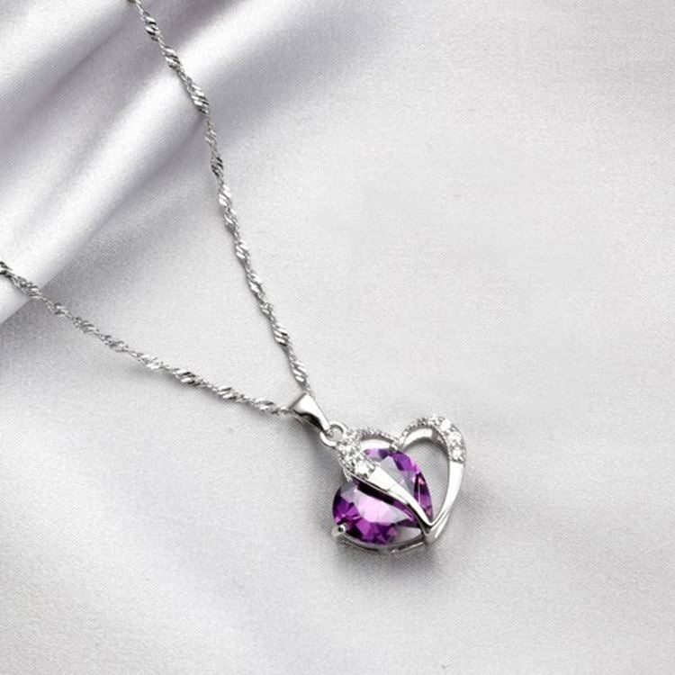 Charles William Women's Girls Purple Heart Crown Pendant Necklace With Crystal Stones UK