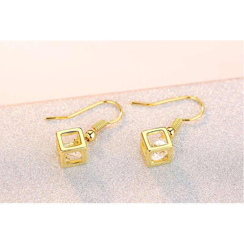 Charles William Women's Gold Cube Necklace & Earrings Set With Crystal Stone Unique Gift Stocking Filler UK