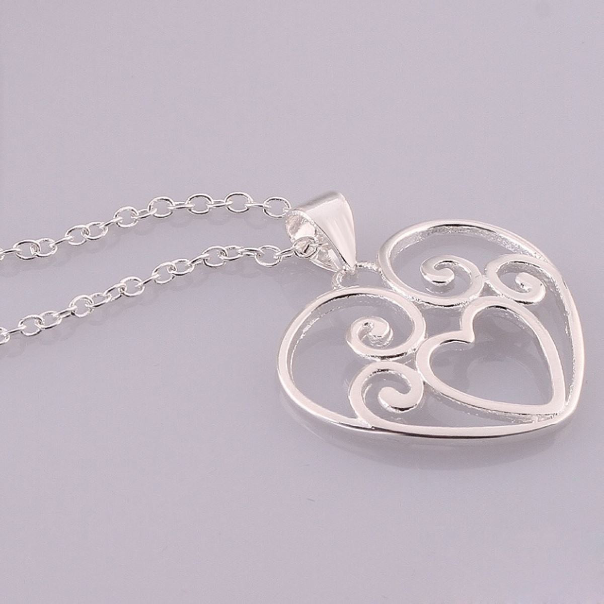 Beautiful Heart Pendant Necklace Silver Plated Jewellery Intricate Design UK Seller