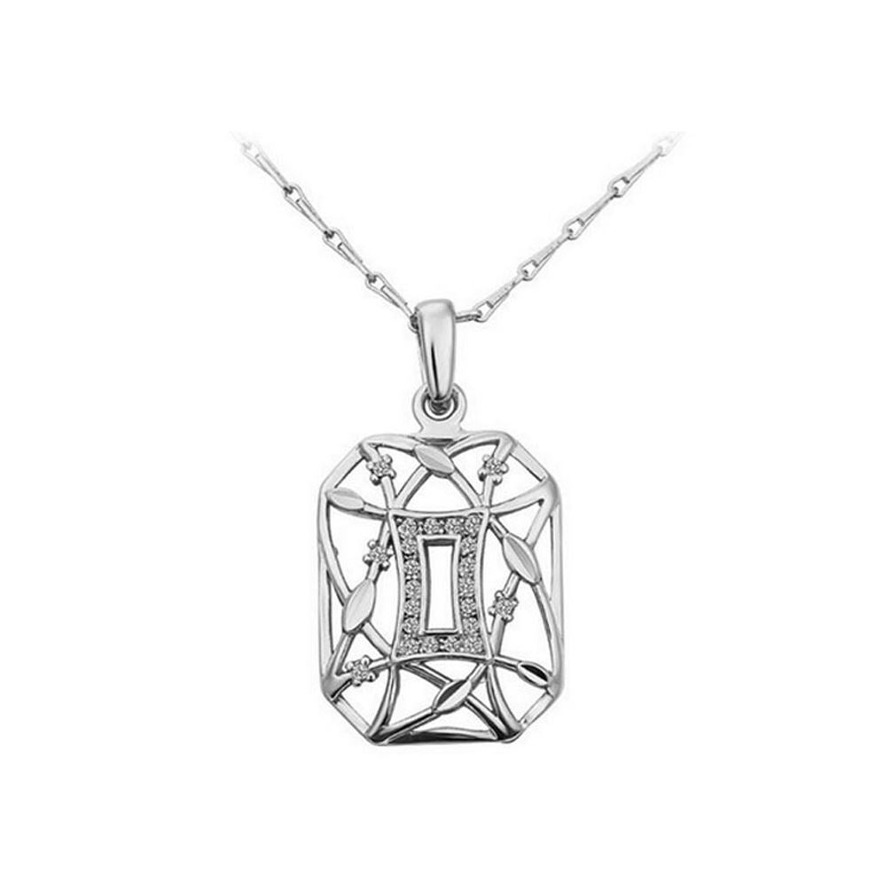 Stylish Silver Geometrical Themed Pendant Necklace With Encrusted Clear Crystal Stones UK