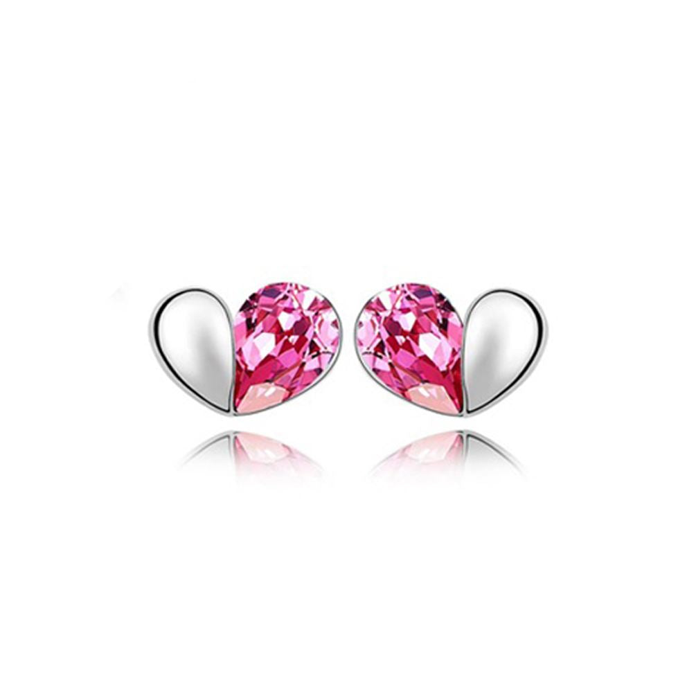 Pink Designer Love Heart Stud Earrings Ladies Silver Jewellery from Charles William