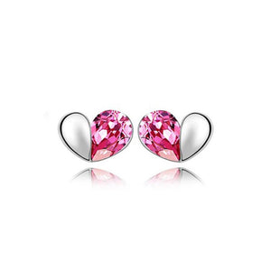 Pink Designer Love Heart Stud Earrings Ladies Silver Jewellery from Charles William