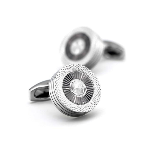 Charles William Premium Silver Cufflinks Unique Design Ridged Round Shirt Cuff Links