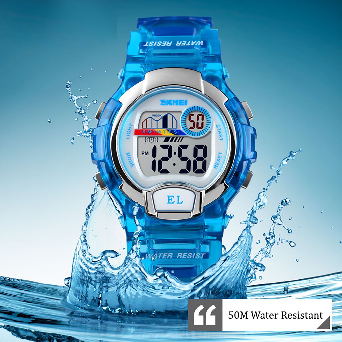 Skmei Boys Girls Kids Blue Digital Watch Transparent Strap Watch