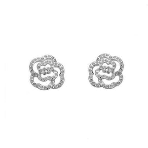Womens Silver Cubic Zirconia Stones Flower Earrings Christmas Gift For her
