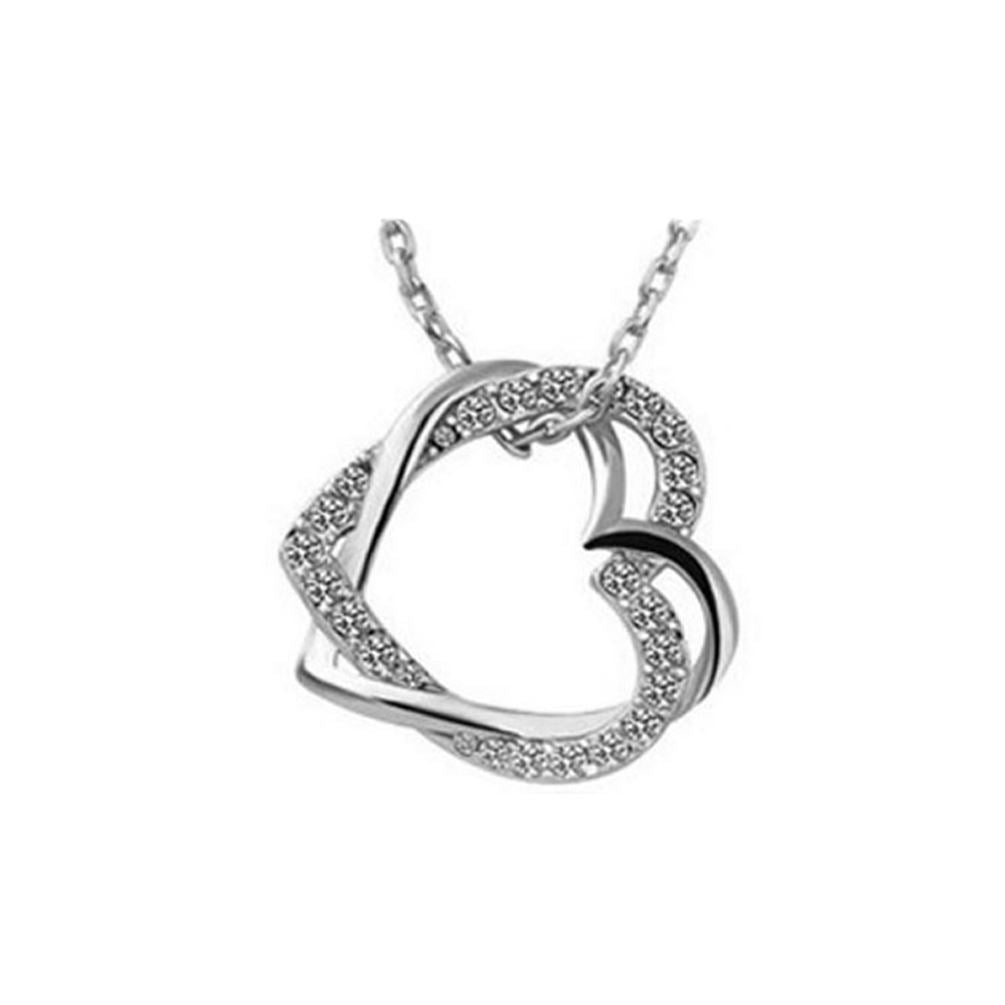 Charles William Women's Silver Double Heart Jewellery Necklace Crystal Stones Love Gift UK Seller