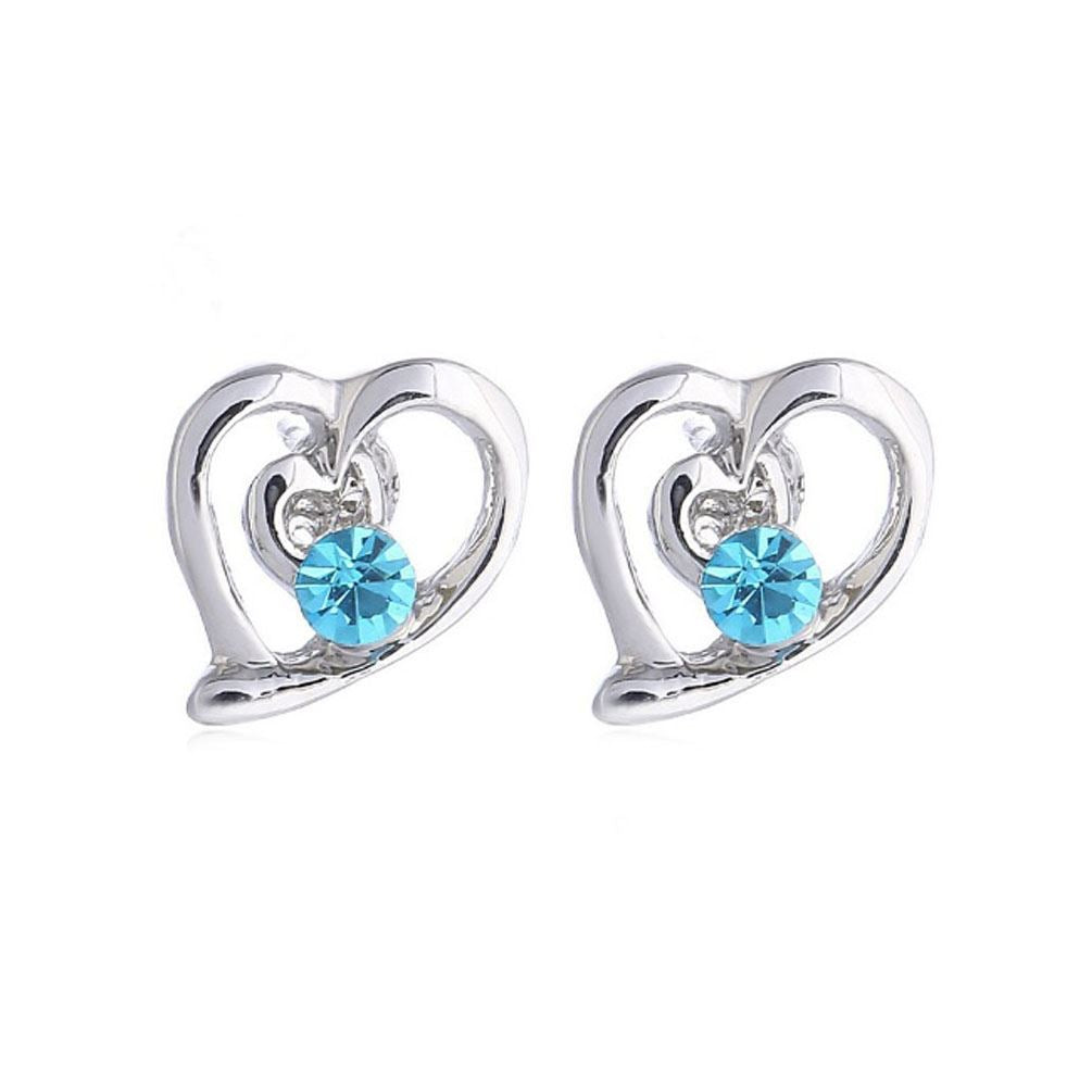 Sky Blue Women's Girl's Gift Silver Love Heart Themed Jewellery earrings BGCW54