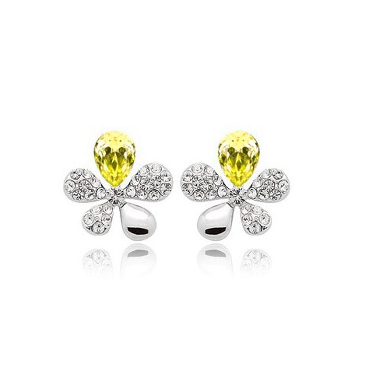 Yellow Crystal Stones Flower Butterflies Earrings Womens Gift Present UK Seller