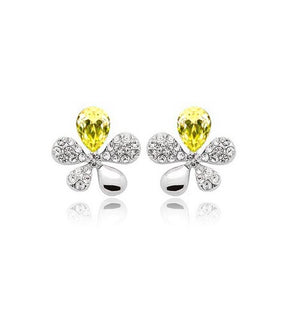 Yellow Crystal Stones Flower Butterflies Earrings Womens Gift Present UK Seller